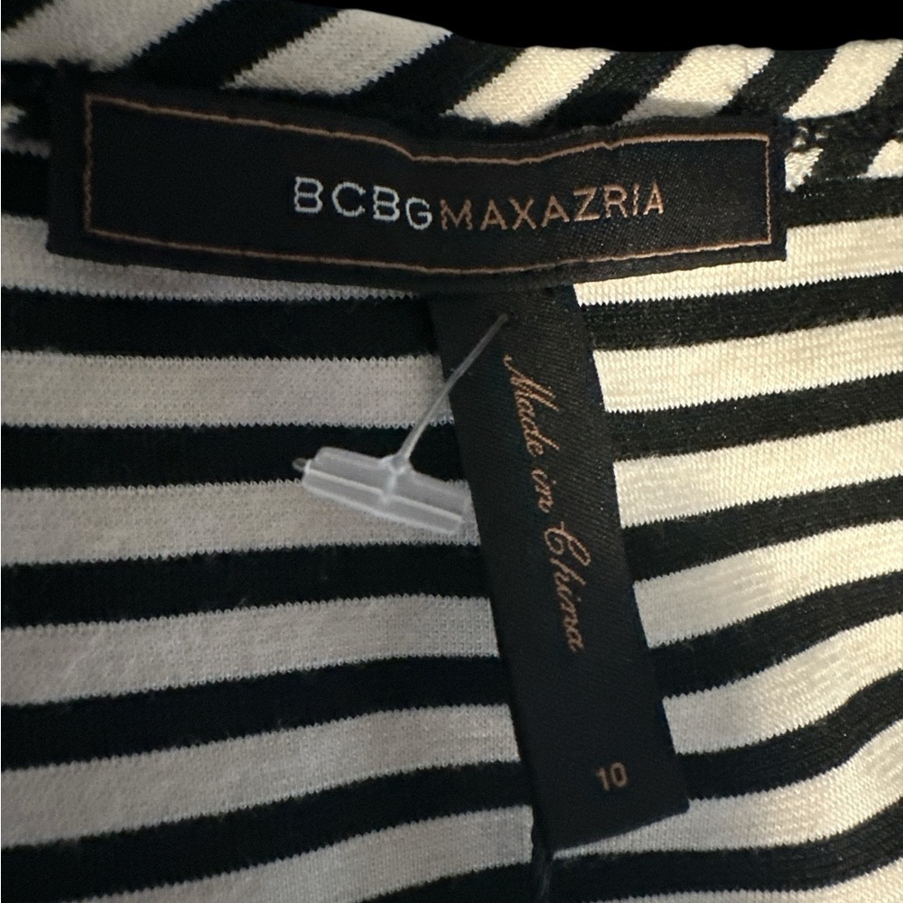 BCBGMaxAzria Black and White Striped Tiered Dress - Picture 7 of 8
